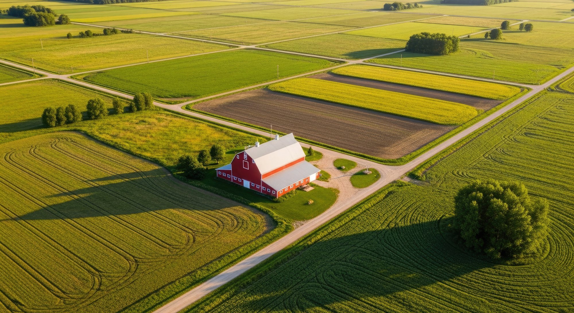 Aerial view of sustainable green farmland