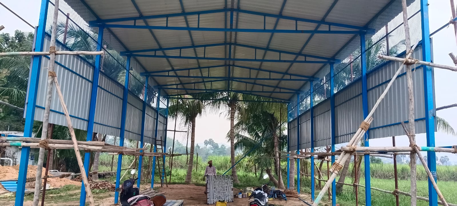 View from inside the shed during construction