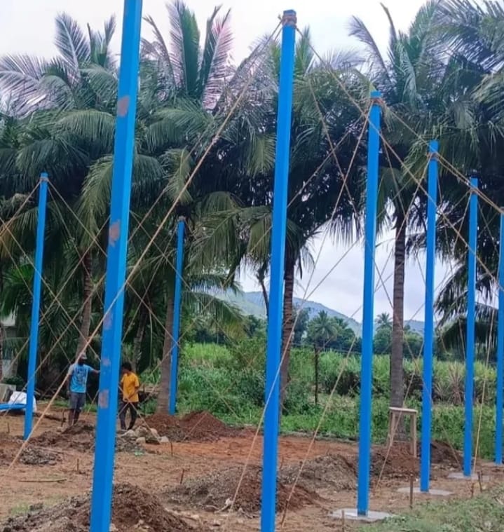 Steel poles planted at start of construction
