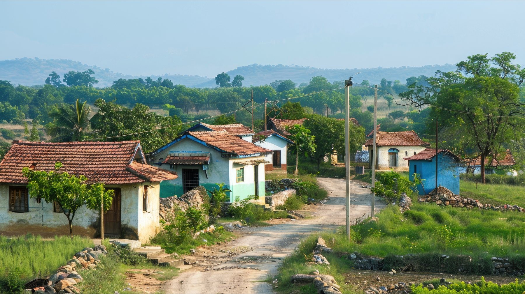 Rural village landscape in Tamil Nadu